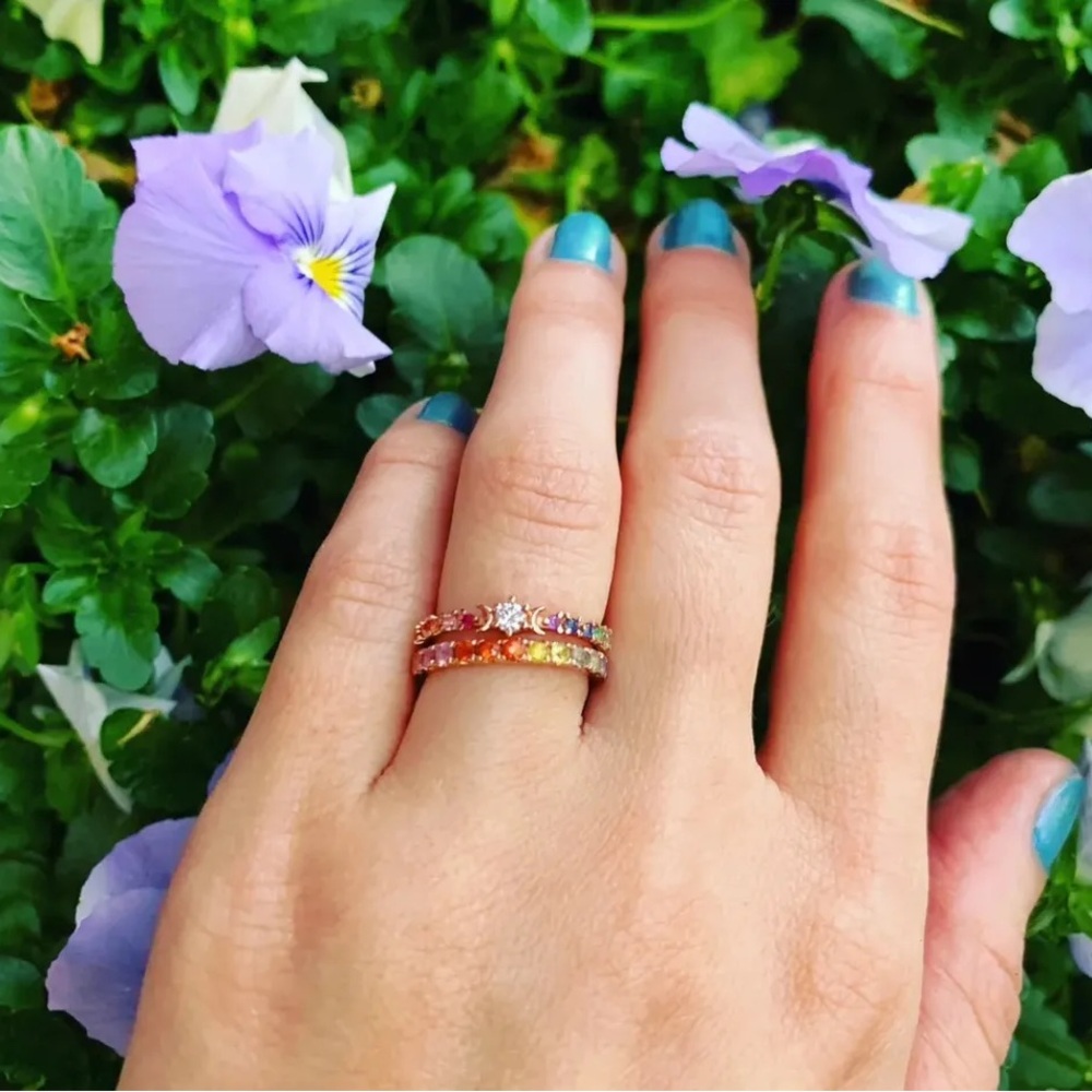 Catbird Sofia Zakia Rainbow Stardust Ring + Bonus Matching Rainbow Band Size 3.5